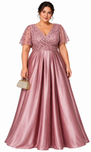 Virum festkjoler i Rosa plussize med ærme fra Bridalstore.dk 